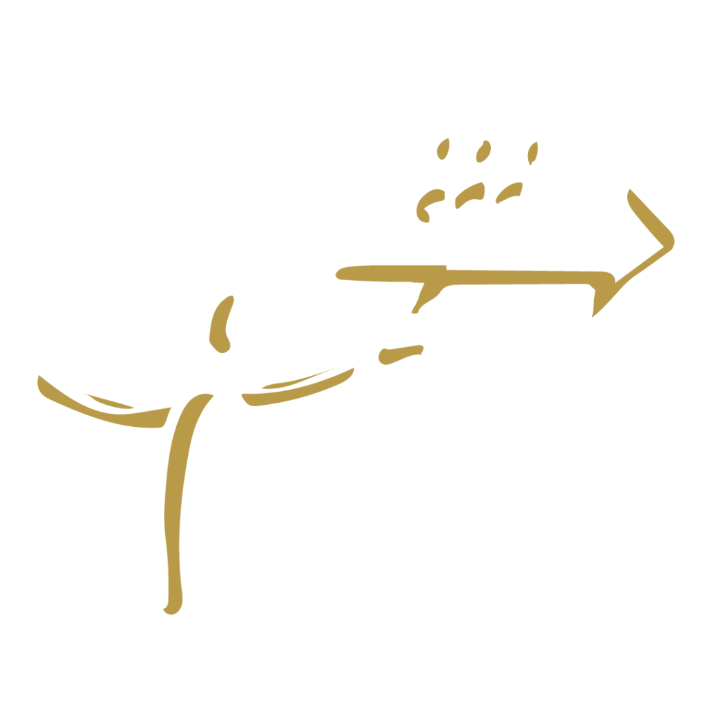 Handgezeichnete Skizze einen Männchens mit einer pfeilförmigen Sprechblase, auf der Menschen sitzen