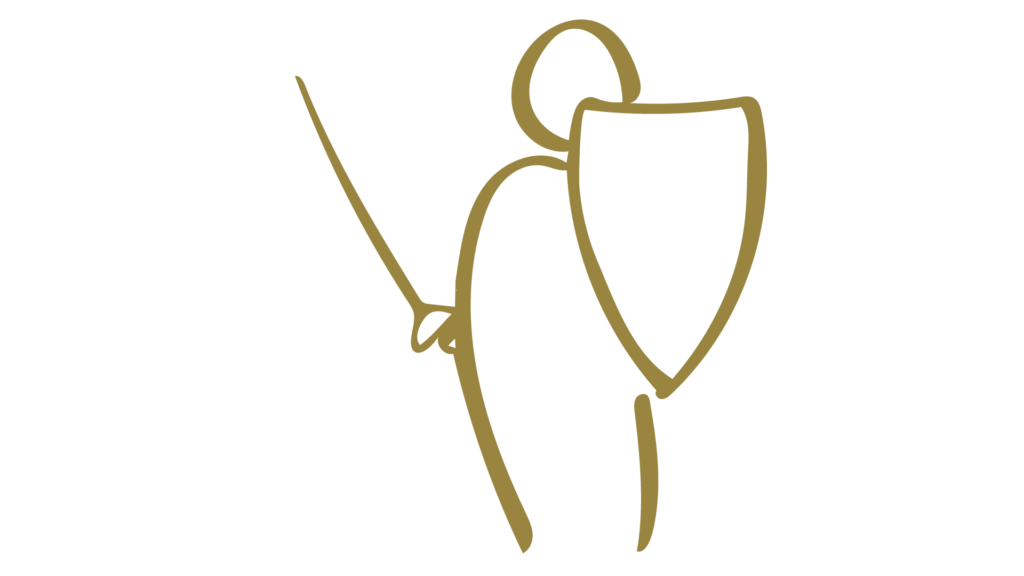 Handgezeichnete Skizze einen Männchens mit Schild und Lanze: Leadership Training