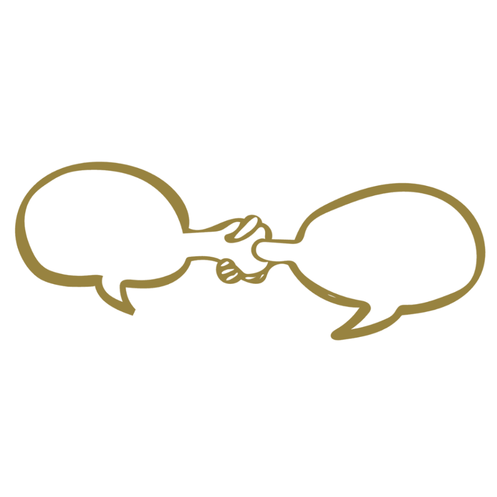 Handgezeichnete Skizze zum Leadership Training – zwei Sprechblasen, die sich die Hand reichen